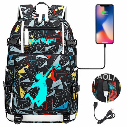 Luminous Anime Haikyuu!! USB Boy Girl Kids Book School Bags Large Capacity Teenagers Schoolbags Women Men Travel Laptop Backpack