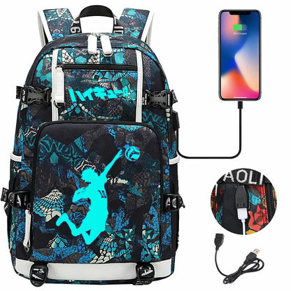 Luminous Anime Haikyuu!! USB Boy Girl Kids Book School Bags Large Capacity Teenagers Schoolbags Women Men Travel Laptop Backpack