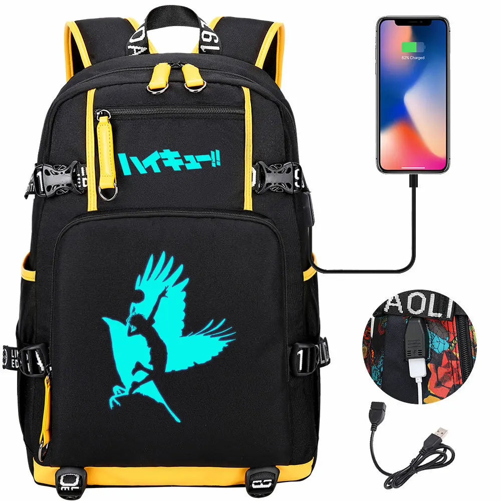 Luminous Anime Haikyuu!! USB Boy Girl Kids Book School Bags Large Capacity Teenagers Schoolbags Women Men Travel Laptop Backpack