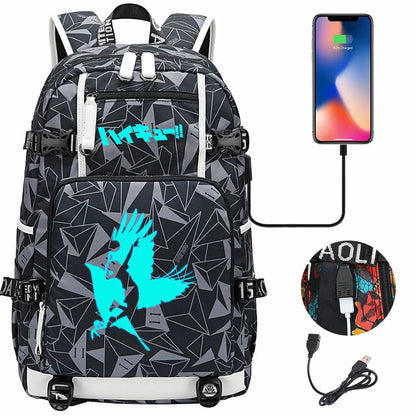 Luminous Anime Haikyuu!! USB Boy Girl Kids Book School Bags Large Capacity Teenagers Schoolbags Women Men Travel Laptop Backpack