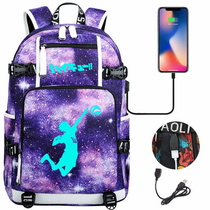 Luminous Anime Haikyuu!! USB Boy Girl Kids Book School Bags Large Capacity Teenagers Schoolbags Women Men Travel Laptop Backpack