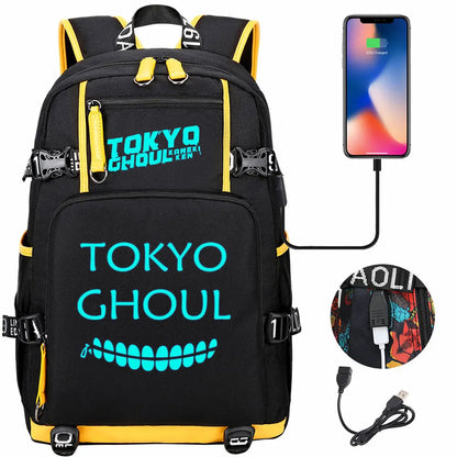 Luminous Anime USB Boys Girls Kids Book Bags Large Capacity Teenagers Schoolbags Women Men Laptop Travel Backpack Tokyo Ghoul