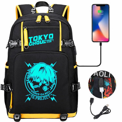 Luminous Anime USB Boys Girls Kids Book Bags Large Capacity Teenagers Schoolbags Women Men Laptop Travel Backpack Tokyo Ghoul