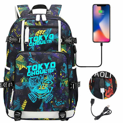 Luminous Anime USB Boys Girls Kids Book Bags Large Capacity Teenagers Schoolbags Women Men Laptop Travel Backpack Tokyo Ghoul