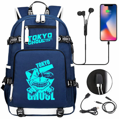 Luminous Anime USB Boys Girls Kids Book Bags Large Capacity Teenagers Schoolbags Women Men Laptop Travel Backpack Tokyo Ghoul