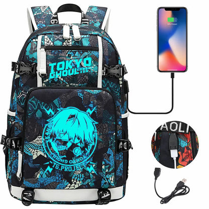 Luminous Anime USB Boys Girls Kids Book Bags Large Capacity Teenagers Schoolbags Women Men Laptop Travel Backpack Tokyo Ghoul