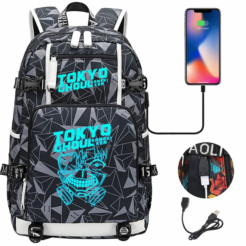 Luminous Anime USB Boys Girls Kids Book Bags Large Capacity Teenagers Schoolbags Women Men Laptop Travel Backpack Tokyo Ghoul