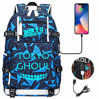 Luminous Anime USB Boys Girls Kids Book Bags Large Capacity Teenagers Schoolbags Women Men Laptop Travel Backpack Tokyo Ghoul