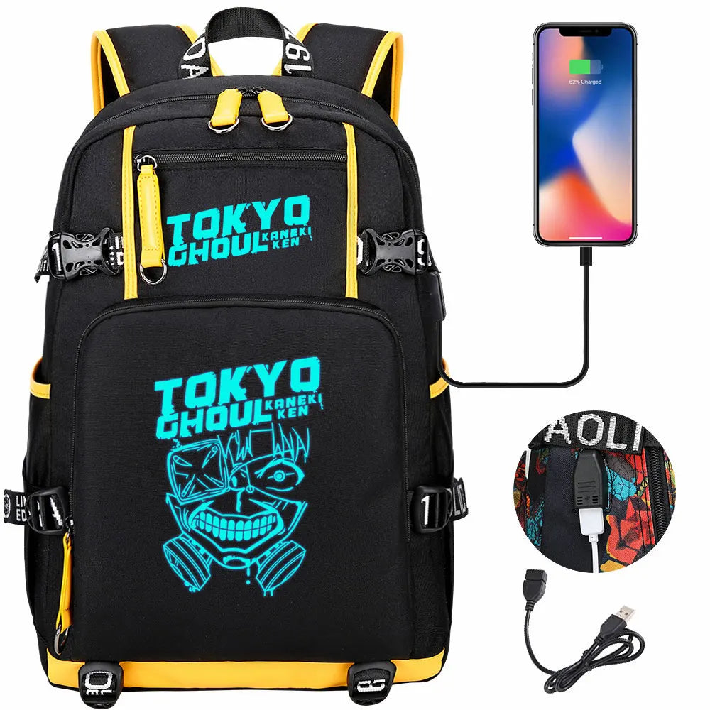 Luminous Anime USB Boys Girls Kids Book Bags Large Capacity Teenagers Schoolbags Women Men Laptop Travel Backpack Tokyo Ghoul