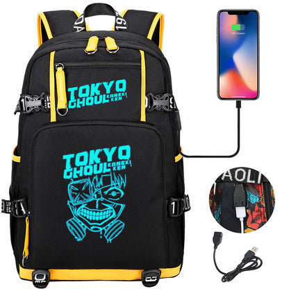 Luminous Anime USB Boys Girls Kids Book Bags Large Capacity Teenagers Schoolbags Women Men Laptop Travel Backpack Tokyo Ghoul