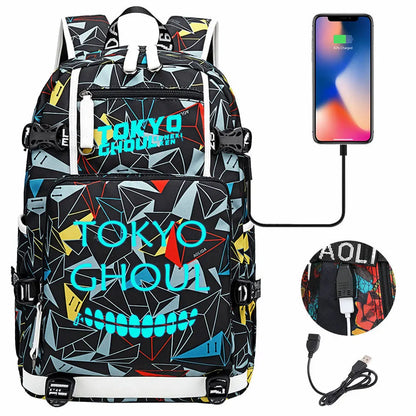 Luminous Anime USB Boys Girls Kids Book Bags Large Capacity Teenagers Schoolbags Women Men Laptop Travel Backpack Tokyo Ghoul