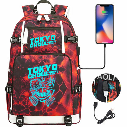 Luminous Anime USB Boys Girls Kids Book Bags Large Capacity Teenagers Schoolbags Women Men Laptop Travel Backpack Tokyo Ghoul