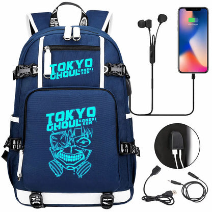 Luminous Anime USB Boys Girls Kids Book Bags Large Capacity Teenagers Schoolbags Women Men Laptop Travel Backpack Tokyo Ghoul