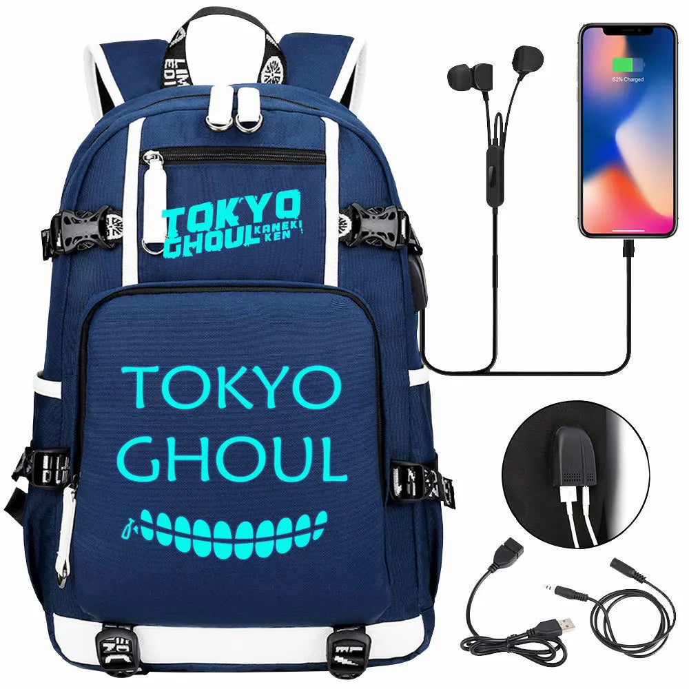 Luminous Anime USB Boys Girls Kids Book Bags Large Capacity Teenagers Schoolbags Women Men Laptop Travel Backpack Tokyo Ghoul