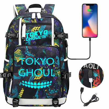 Luminous Anime USB Boys Girls Kids Book Bags Large Capacity Teenagers Schoolbags Women Men Laptop Travel Backpack Tokyo Ghoul