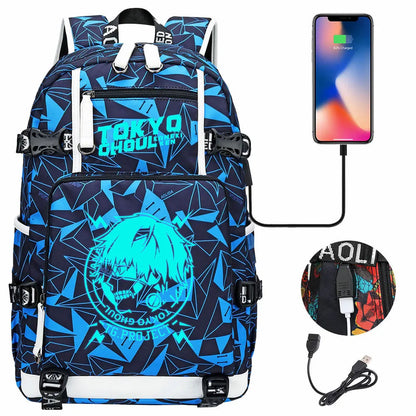 Luminous Anime USB Boys Girls Kids Book Bags Large Capacity Teenagers Schoolbags Women Men Laptop Travel Backpack Tokyo Ghoul