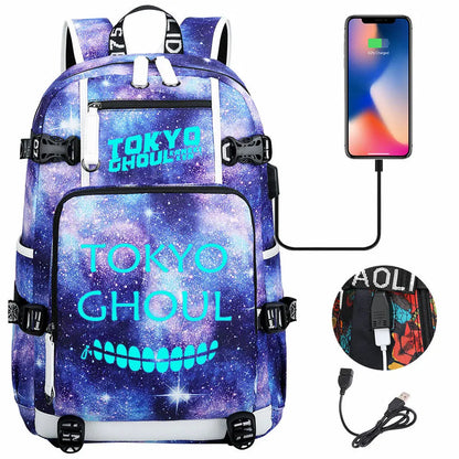 Luminous Anime USB Boys Girls Kids Book Bags Large Capacity Teenagers Schoolbags Women Men Laptop Travel Backpack Tokyo Ghoul