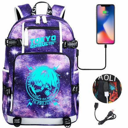 Luminous Anime USB Boys Girls Kids Book Bags Large Capacity Teenagers Schoolbags Women Men Laptop Travel Backpack Tokyo Ghoul