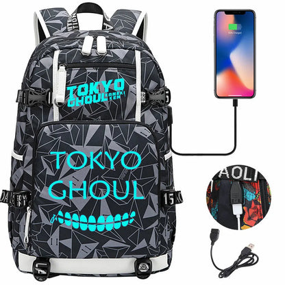 Luminous Anime USB Boys Girls Kids Book Bags Large Capacity Teenagers Schoolbags Women Men Laptop Travel Backpack Tokyo Ghoul