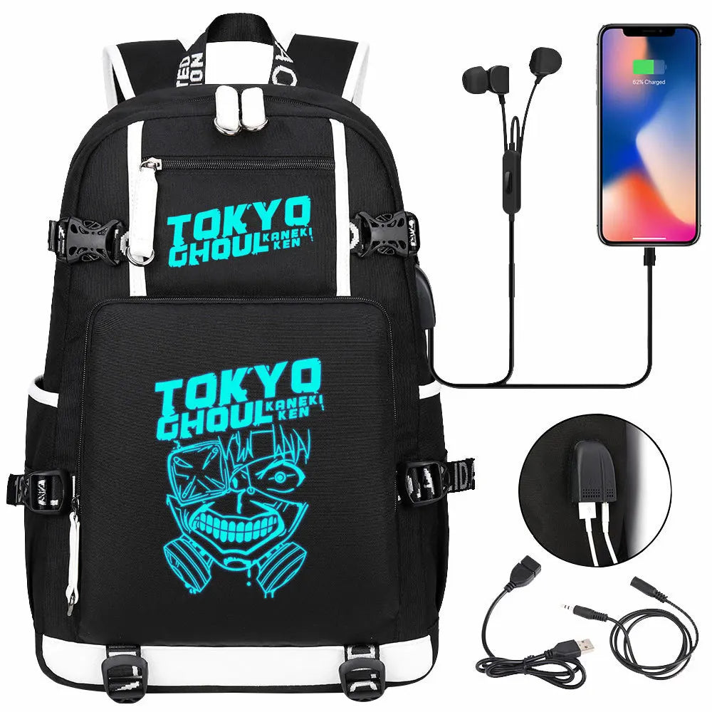 Luminous Anime USB Boys Girls Kids Book Bags Large Capacity Teenagers Schoolbags Women Men Laptop Travel Backpack Tokyo Ghoul
