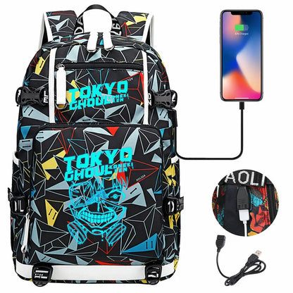 Luminous Anime USB Boys Girls Kids Book Bags Large Capacity Teenagers Schoolbags Women Men Laptop Travel Backpack Tokyo Ghoul