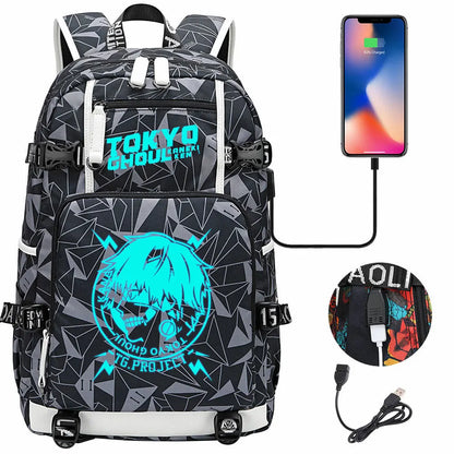 Luminous Anime USB Boys Girls Kids Book Bags Large Capacity Teenagers Schoolbags Women Men Laptop Travel Backpack Tokyo Ghoul