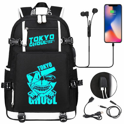 Luminous Anime USB Boys Girls Kids Book Bags Large Capacity Teenagers Schoolbags Women Men Laptop Travel Backpack Tokyo Ghoul