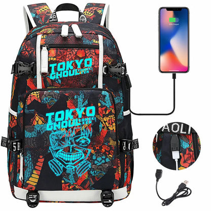 Luminous Anime USB Boys Girls Kids Book Bags Large Capacity Teenagers Schoolbags Women Men Laptop Travel Backpack Tokyo Ghoul
