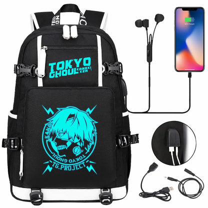 Luminous Anime USB Boys Girls Kids Book Bags Large Capacity Teenagers Schoolbags Women Men Laptop Travel Backpack Tokyo Ghoul