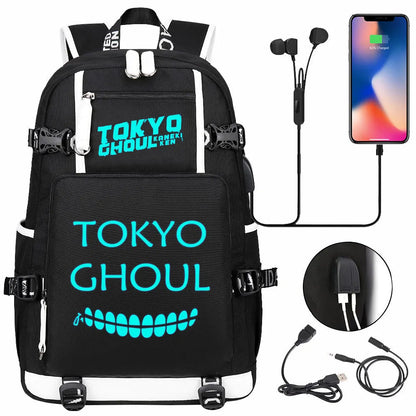 Luminous Anime USB Boys Girls Kids Book Bags Large Capacity Teenagers Schoolbags Women Men Laptop Travel Backpack Tokyo Ghoul