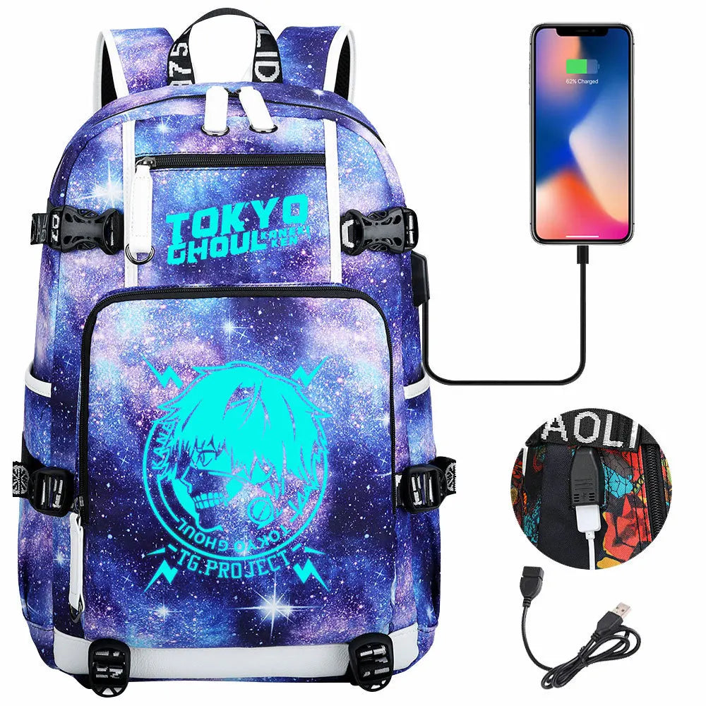 Luminous Anime USB Boys Girls Kids Book Bags Large Capacity Teenagers Schoolbags Women Men Laptop Travel Backpack Tokyo Ghoul