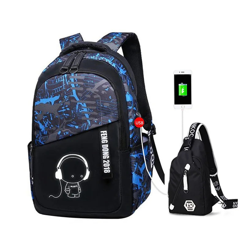 Luminous Kids School Backpack Boys Waterproof Durable School Bags for Boy High School Students Bookbag Mochilas Escolares
