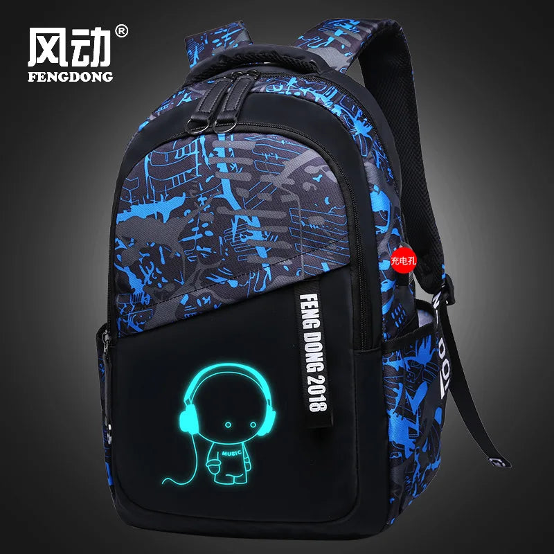Luminous school bags waterproof large backpack for teenagers bagpack glowing school backpack for boy student chest bag set