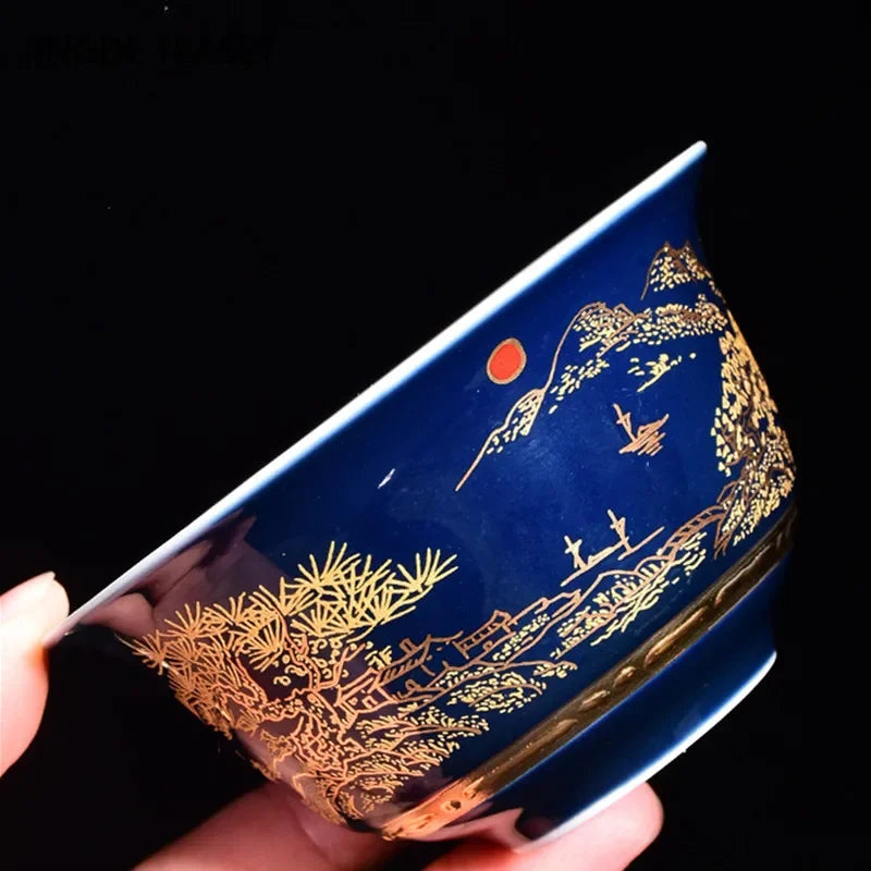 Luxurious Ceramic Gaiwan Teacup handmade Tea tureen Bowl Chinese Blue and white Porcelain Teaware Accessories Drinkware 150ml
