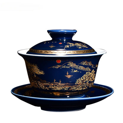 Luxurious Ceramic Gaiwan Teacup handmade Tea tureen Bowl Chinese Blue and white Porcelain Teaware Accessories Drinkware 150ml