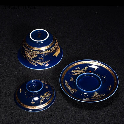 Luxurious Ceramic Gaiwan Teacup handmade Tea tureen Bowl Chinese Blue and white Porcelain Teaware Accessories Drinkware 150ml