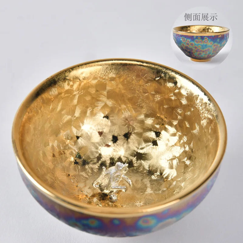 Luxurious gold-plated silver inset tea set single cup Kung fu tea set Zodiac master cup ceramic kiln cup kitchen restaurant bar