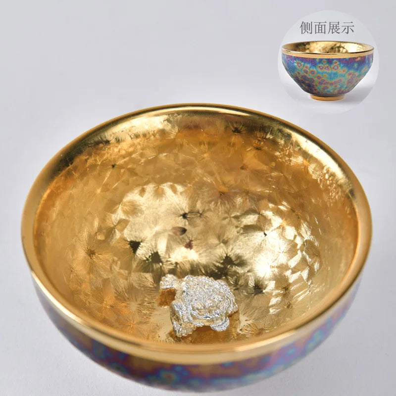 Luxurious gold-plated silver inset tea set single cup Kung fu tea set Zodiac master cup ceramic kiln cup kitchen restaurant bar