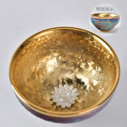 Luxurious gold-plated silver inset tea set single cup Kung fu tea set Zodiac master cup ceramic kiln cup kitchen restaurant bar