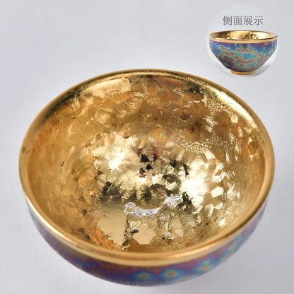 Luxurious gold-plated silver inset tea set single cup Kung fu tea set Zodiac master cup ceramic kiln cup kitchen restaurant bar