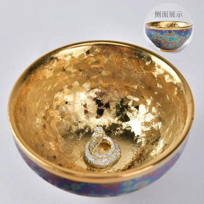 Luxurious gold-plated silver inset tea set single cup Kung fu tea set Zodiac master cup ceramic kiln cup kitchen restaurant bar
