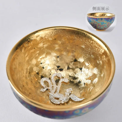 Luxurious gold-plated silver inset tea set single cup Kung fu tea set Zodiac master cup ceramic kiln cup kitchen restaurant bar