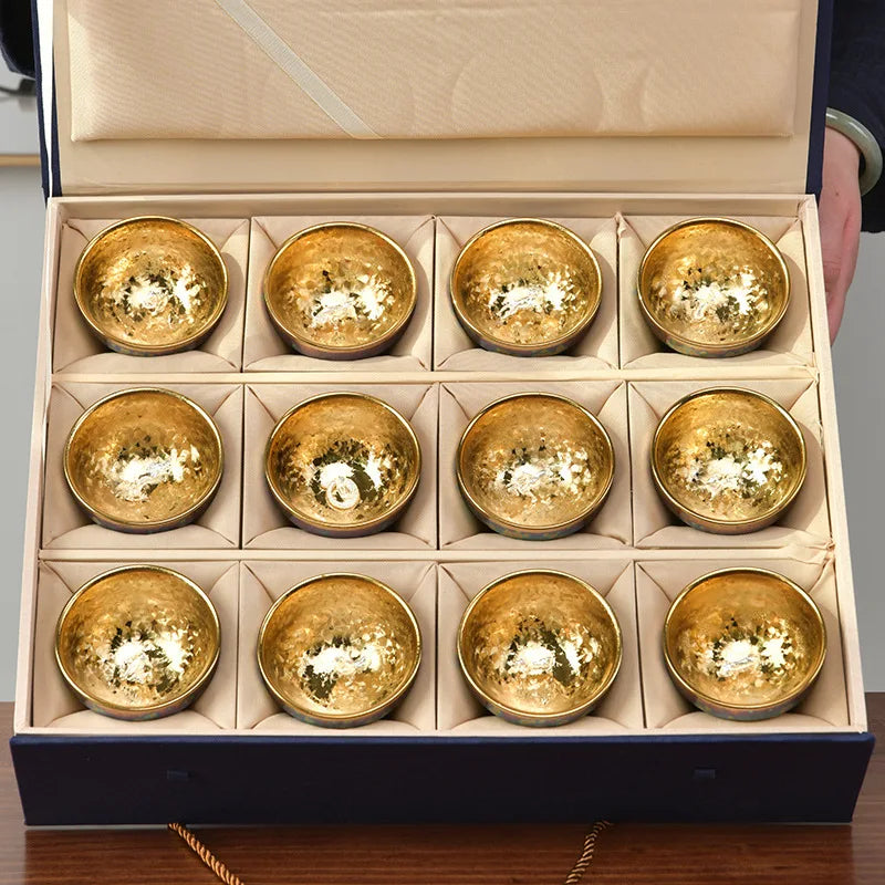 Luxurious gold-plated silver inset tea set single cup Kung fu tea set Zodiac master cup ceramic kiln cup kitchen restaurant bar