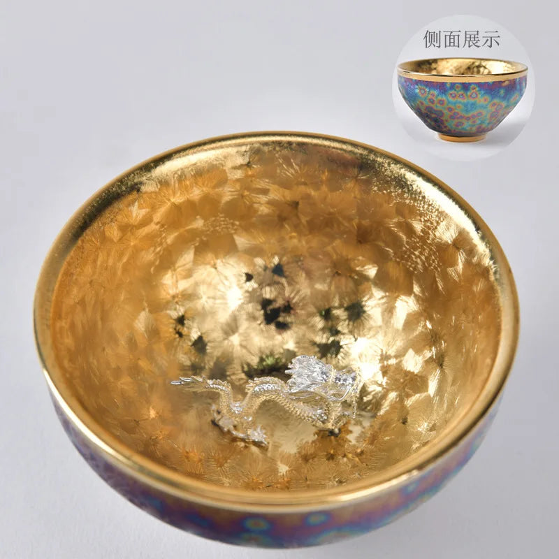 Luxurious gold-plated silver inset tea set single cup Kung fu tea set Zodiac master cup ceramic kiln cup kitchen restaurant bar