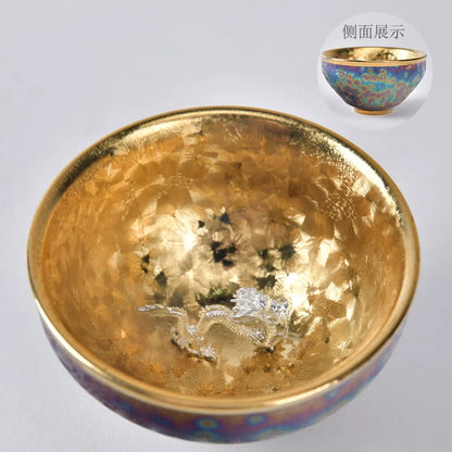 Luxurious gold-plated silver inset tea set single cup Kung fu tea set Zodiac master cup ceramic kiln cup kitchen restaurant bar