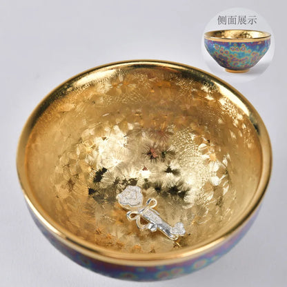 Luxurious gold-plated silver inset tea set single cup Kung fu tea set Zodiac master cup ceramic kiln cup kitchen restaurant bar