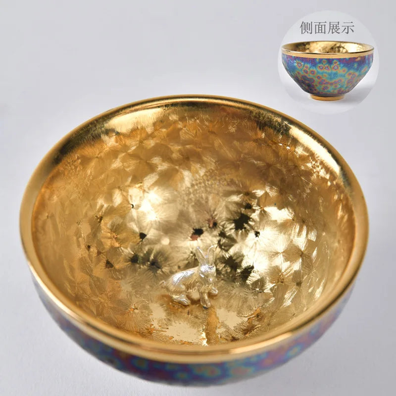 Luxurious gold-plated silver inset tea set single cup Kung fu tea set Zodiac master cup ceramic kiln cup kitchen restaurant bar
