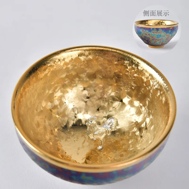 Luxurious gold-plated silver inset tea set single cup Kung fu tea set Zodiac master cup ceramic kiln cup kitchen restaurant bar