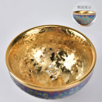 Luxurious gold-plated silver inset tea set single cup Kung fu tea set Zodiac master cup ceramic kiln cup kitchen restaurant bar