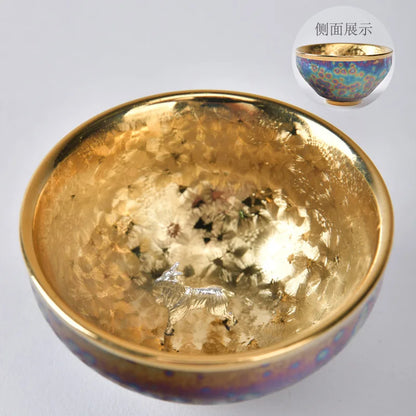 Luxurious gold-plated silver inset tea set single cup Kung fu tea set Zodiac master cup ceramic kiln cup kitchen restaurant bar